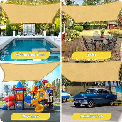 HappyTrends Sun Shade Sail,Heavy Duty UV Protection Beach Shade Canopy Wind sail,Tear and Rust Resistant Patio sail Shade for Yard Deck Lawn Garden Rectangle Sunshade(12'x 16',Sand)