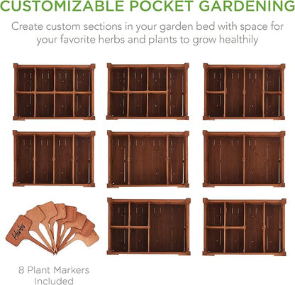 Best Choice Products Elevated 8 Pocket Herb Garden Bed, Mobile Raised Customizable Wood Planter for Herbs, Vegetables, Flowers w/Lockable Wheels, Storage Shelf, Drainage Holes - Acorn Brown