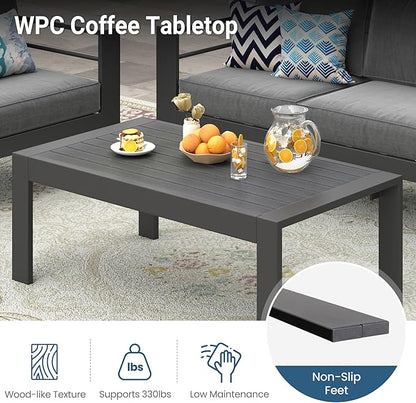 Solaste Aluminum Outdoor Patio Furniture Set, 4 Seats Patio Sectional Sofa with 5" Thick Cushion, Outdoor Patio Set with Coffee Table for Porch, Backyard, Deck, Yard, Grey
