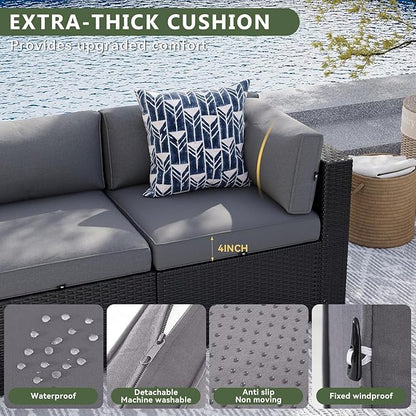 Aoxun Patio Furniture Sets, 2-Piece Outdoor Patio Furniture with Thick Cushions, Wicker Outdoor Conversation Set Sectional Sofa for Backyard, Poolside