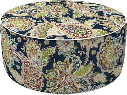 LVTXIII Inflatable Stool Ottoman Footrest with Handle, Decorative Fade-Resistant Foot Stool, Indoor or Outdoor Pouf for Home Garden and Camping Use, 21x21x9, Paisley Sapphire Blue