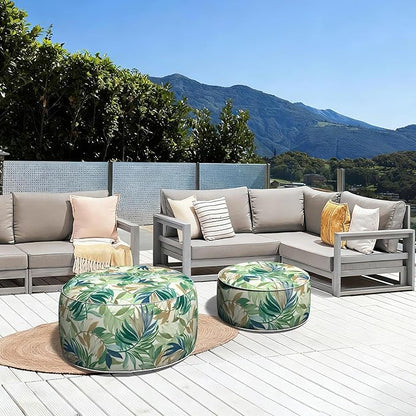 LVTXIII Inflatable Stool Ottoman Footrest with Handle, Decorative Fade-Resistant Foot Stool, Indoor or Outdoor Pouf for Home Garden and Camping Use, 31x31x14, Lush Leaf Green