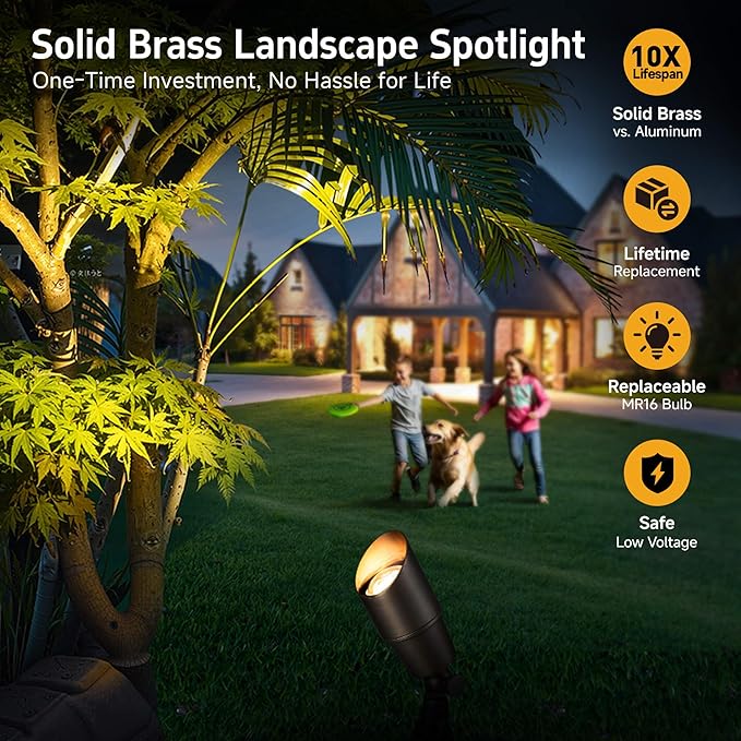 Gardenreet Brass Landscape Lighting - Outdoor Low Voltage Spotlights LED, 12V Wired Uplights, Waterproof Spot Lights, Antique Bronze for Outside Trees with 5W 5000K Daylight MR16 Bulb (4 Pack)