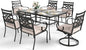 Sophia and William Outdoor Patio Dining Set for 6, Outdoor Table and Chairs, Removable Seat Cushions, 4 Fixed，2 Swivel Chairs, 59" Black Patio Dining Table