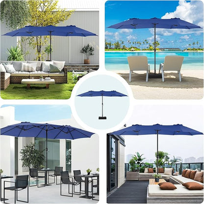 DUMOS 15FT Large Patio Umbrella with Base Included, Rectangle Table Umbrella Outdoor Patio, Outside Umbrellas for Deck, Market, Backyard, Blue