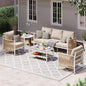 Aluminum Outdoor Patio Furniture Set with Dual-Layer Coffee Table, 4 Piece Modern Patio Conversation Sets with PE Rope, Outdoor Sectional Sofa with Thick Cushions for Balcony, Porch, Ivory