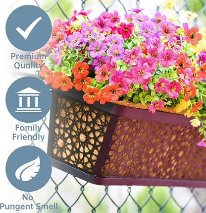 2 Pack 24" Railing Planter Window Box Deck Balcony Rail Planter Black Metal Flower Basket Horse Trough Planters with Coco Fiber Liner for Porch Fence Patio Outdoor