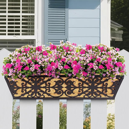 6 Pack 24 Inch Window Boxes Planters Railing Planter Box with Adjustable Brackets & Coco Liners Fabric Plant Grow Bags Deck Railing Planter Boxes Balcony Hanging Flower Box for Outdoor Plants