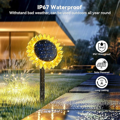 Outdoor Solar Lights, 6 Pack Led Solar Sunflower Lights, Stake/Wall 2-in-1 Waterproof Solar Garden Lights for Yard, Landscape, Fence, Patio, Driveway, Pathway, Backyard Decoration (Warm White)