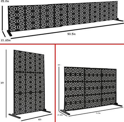 Oakland Living 6 ft. X 4 ft. Black Freestanding Metal Privacy Screen Room Divider