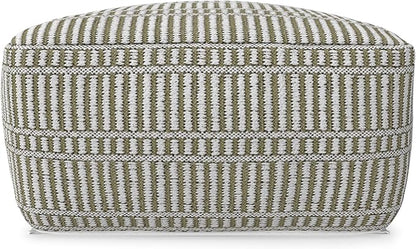 SIMPLIHOME Safford Square Pouf - 20 inch Wide Upholstered PET Polyester Ottoman in Natural/Travertine/White, Boho Indoor/Outdoor Footstool or Extra Seating for Living Room or Bedroom, Assembled