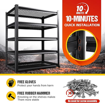 72" H Garage Shelving Heavy Duty Storage Shelves, Adjustable Metal Shelving Unit, Utility Garage Organizer Shelf for Basement, Pantry, Kitchen, Warehouse, Supermarket, 59" W x 19.7" D x 72" H