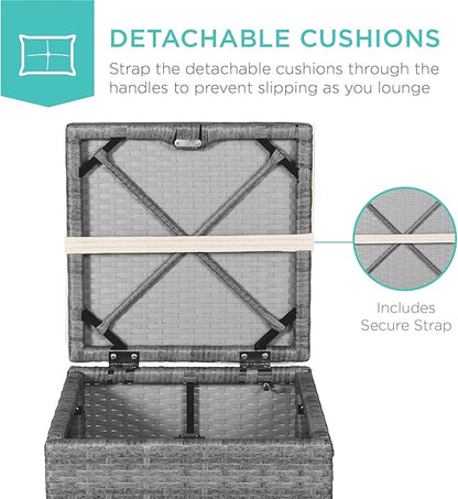 Best Choice Products Set of 2 Wicker Ottomans, Multipurpose Outdoor Furniture for Patio, Backyard, Additional Seating, Footrest, Side Table w/Storage, Removable Cushions - Cream/Gray