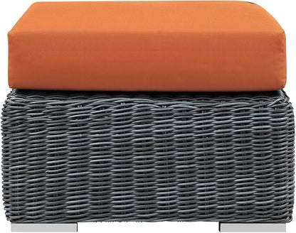 Modway Summon Wicker Rattan Outdoor Patio Sunbrella Square Ottoman in Canvas Tuscan