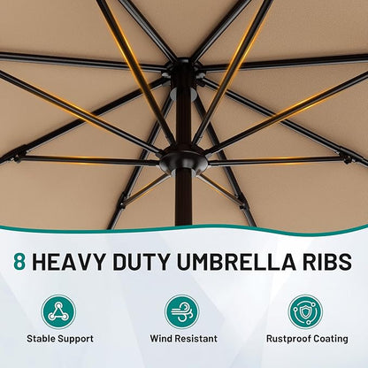 AreShark 9 FT Patio Umbrella for Outdoor, Outdoor Umbrella with Push Button Tilt and Crank, Outdoor Patio Umbrellas with 8 Sturdy Ribs for Market, Garden, Deck, Backyard, Pool (Beige)