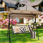 Porch Swing for 3, Brown Steel Frame with Adjustable Sun Canopy