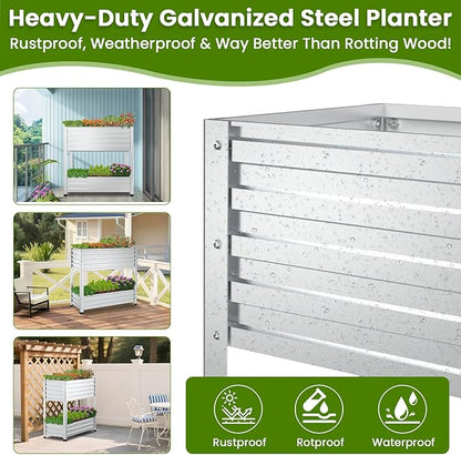 2-Tier Galvanized Raised Garden Bed with Legs, 36"x16"x36" Metal Elevated Planter Box (12" Top/8" Bottom Depth), 500LB Capacity for Vegetables, Herbs, Leafy Greens, Flowers on Patio Yard