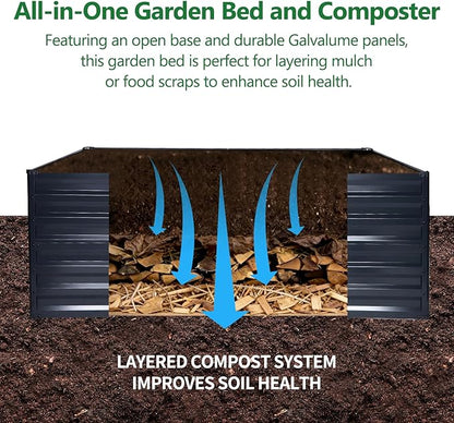 Galvalume Raised Garden Bed 8x4x1.95FT–3X Rust Resistant Aluminum-Zinc Steel,466 Gallon Extra Deep Metal Planter Box, Heavy Duty Outdoor Vegetable Garden Bed for Tomatoes, Potatoes & Root Crops
