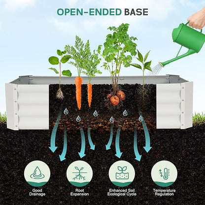 Galvanized Raised Garden Bed - 4x2x1ft Metal Garden Planter Box Outdoor | Steel Raised Bed Kit with Bracing Rods, Gloves for Gardening Vegetables Fruits and Flowers (White)