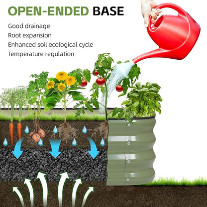 4-in-1 Modular Raised Garden Bed Kit - Adjustable Sizes (5x3x1ft, 4x4x1ft, 6x2x1ft, 7x1x1ft) - Heavy Duty Galvanized Steel Planter Box with Bracing Rods & Gloves for Vegetables, Fruits