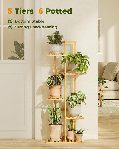 Bamworld Bamboo Plant Stand Indoor 5 Tiered Plant Shelf Outdoor Corner Plant Rack for Multiple Plants Flower Stand Plant Holder for Living Room Bedroom Balcony Patio Garden 43 Inch Natural