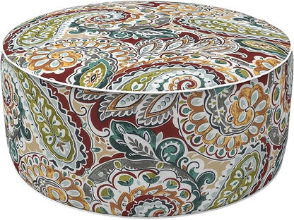 LVTXIII Inflatable Stool Ottoman Footrest with Handle, Decorative Fade-Resistant Foot Stool, Indoor or Outdoor Pouf for Home Garden and Camping Use, D21 x W 21 x H9, Paisley Chilli