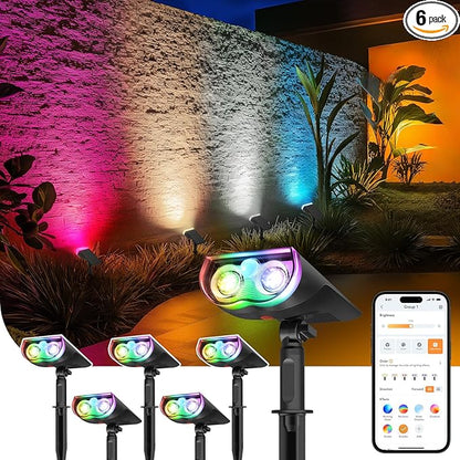 Linkind Smart Solar Lights Outdoor SL5 with Motion Sensor, APP Control Color Changing Solar Spot Lights Outdoor, St. Patrick's Day Decorations, IP65 Landscape Lighting for Yard, Garden, Path(6 Pack)