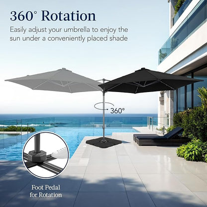 Best Choice Products 10ft Solar LED Offset Cantilever Hanging Market Patio Umbrella, Smooth 360° Rotation, 8 Sturdy Ribs, Easy Adjustment - Black