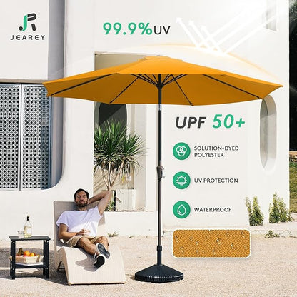 JEAREY 9FT Outdoor Patio Umbrella Outdoor Table Umbrellas with Push Button Tilt and Crank, Market Umbrella 8 Sturdy Ribs UV Protection Waterproof for Garden, Deck, Backyard, Pool (Sun Orange)