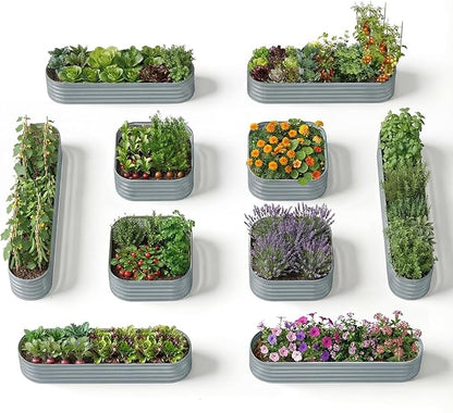 10-Pack 18” Tall Galvanized Raised Garden Beds – Compact Backyard Garden Layout, Fits 440 Sq Ft Backyard, 8x2 ft & 10x2 ft Metal Raised Flower Bed Kits for Outdoor Gardening-Brooklyn Grey