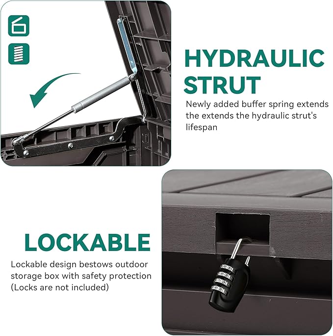 Deck Box 80 Gallon Resin Lockable Storage, Dark Brown
