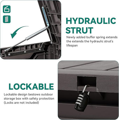 Deck Box 80 Gallon Resin Lockable Storage, Dark Brown