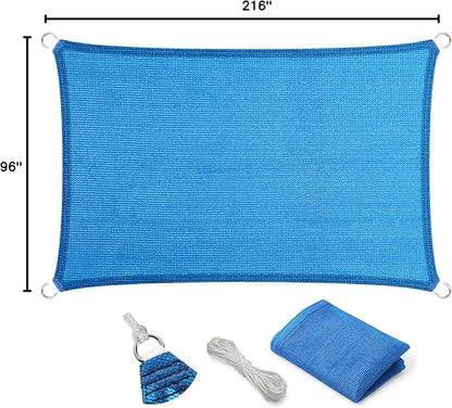 Eden's Decor Straight Flat-Edged Sun Shade Sail Rectangular 8' x 18' Blue UV-Blocking Outdoor Canopy Fabric Cloth Awning for Pergola Patio Garden Backyard Custom Size