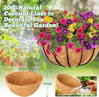 Y&M Pack of 4 12" Pre-Formed Round Coco Fiber Coco Liner Hanging Basket Liners,Coco Replacement Liner for Hanging Basket