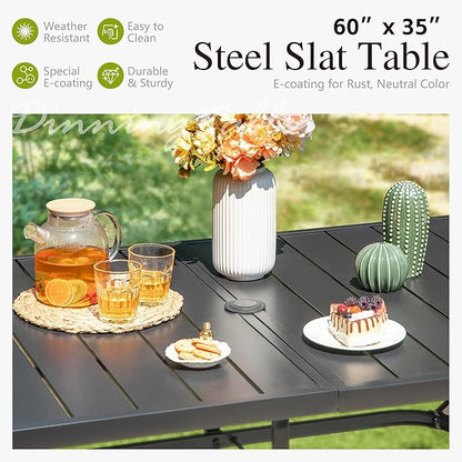 Sophia and William Outdoor Patio Dining Set for 6, Outdoor Table and Chairs, Removable Blue Seat Cushions, 4 Fixed，2 Swivel Chairs, 60" Black Patio Dining Table,Blue
