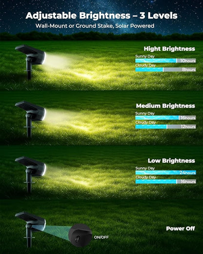6 Packs Solar Spot Lights Outdoor, 64 LED 6500K Solar Lights Outdoor, IP67 Waterproof, Adjustable Brightness Dusk to Dawn Solar Spotlights for Garden, Yard, Lawn, Walkway, Driveway - Cool Daylight