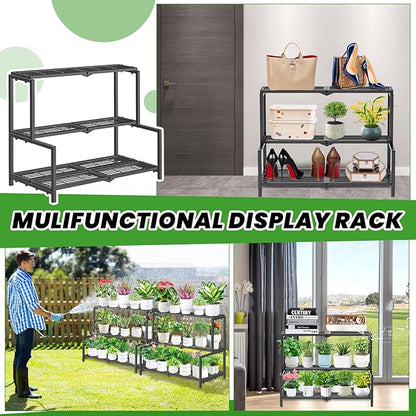 3 Tier Stair Style Metal Plant Stand for Indoor Outdoor, Heavy Duty Plant Display Shelf for Multiple Plants, Garden Rack Flower Pot Holder for Living Room Patio Balcony