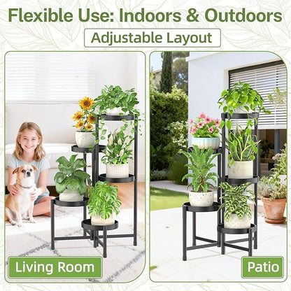 iDavosic.ly Plant Stand Indoor Outdoor, 5 Tier Corner Metal Flower Display Holder Shelf, Easy Assembly Folding Tall Orchid Rack for Patio Balcony Porch Garden Living Room House, Black