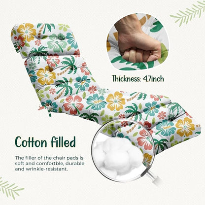 4 Pack Outdoor Chaise Lounge Chair Cushion 75.1 x 22.8 x 4.7 Inches 100% Waterproof Replacement Cotton Patio Pool Lounge Chair Cushion for Outdoor Furniture with Ties, Green Coconut Tree