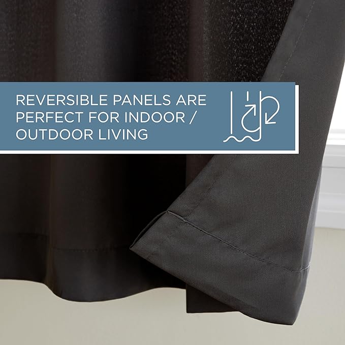 Town & Country Basics Cabana Solid Heavyweight Indoor Outdoor Curtains, Light Filtering Opacity with Grommet Top, Water Repellent, 2-Pack Set, 54"x96", Black
