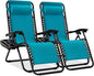 Best Choice Products Set of 2 Adjustable Steel Mesh Zero Gravity Lounge Chair Recliners w/Pillows and Cup Holder Trays - Peacock Blue