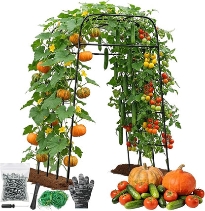 Garden Arch Trellis for Climbing Plants (83" H x 57" L), Metal Cucumber & Tomato Cage, Rustproof Walk-Through Tunnel Support for Pumpkin, Squash, Melon & Rose