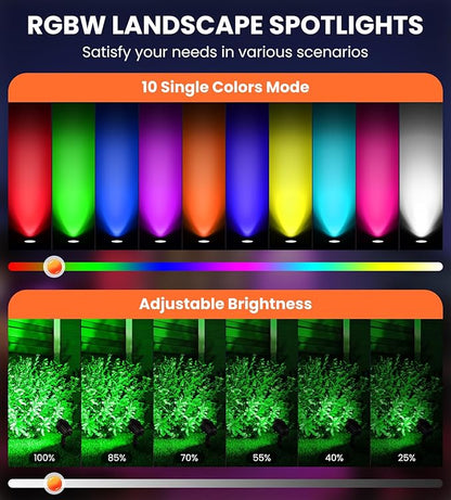MEIKEE 15W RGB Color Changing Landscape Lighting 120V LED Landscape Lights with 4.9ft Cable IP66 Waterproof Outdoor Spot Lights for Garden Path Decoration (4 Pack)