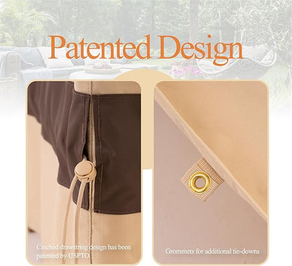 WJ-X3 Large 96in Beige & Coffee Patio Furniture Cover, 96W x 64D x 31H Inches - Image 4
