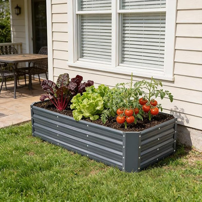 INNO STAGE 4×2×1ft Galvanized Raised Garden Bed Kit, Galvanized Planter Raised Garden Boxes Outdoor, Large Metal Raised Garden Beds for Vegetables, Flowers, Herbs, and Succulents, Grey