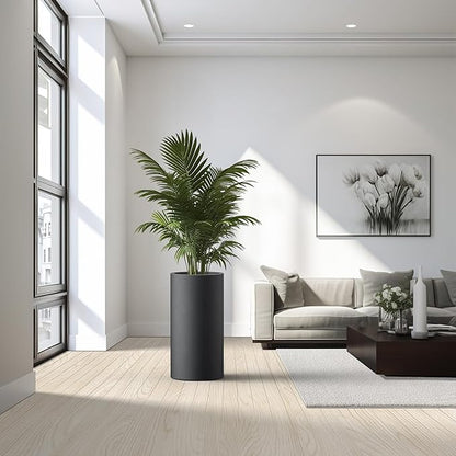 Kante 27.8 Inch Tall Cylindrical Planter, Large Round Plant Pots with Drainage Hole, Made with Concrete, Suitable for Indoor Outdoor Plants, Home Decor, Black