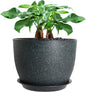 12inch Large Plant Pot, Modern Plastic Planter with High Driange Holes and Saucer for Indoor Outdoor Garden Plants and Flowers, Black with Green Speckles