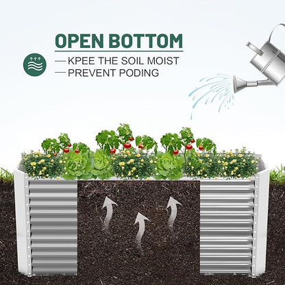 Land Guard 8x4x3ft Rectangular Galvanized Raised Garden Beds, Large-Capacity Metal Planter Box Outdoor, Durable Deep Raised Garden Bed 3ft Tall, Raised Beds for Gardening Vegetables, Classic Silver