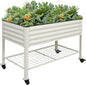 Elevated Raised Garden Bed 2' x 4' - Galvanized Planter Boxes with Legs, Wheels, and Storage Rack, Outdoor Planters for Backyard/Patio/Balcony with Drainage Holes for Vegetables, Flowers, Herbs, White