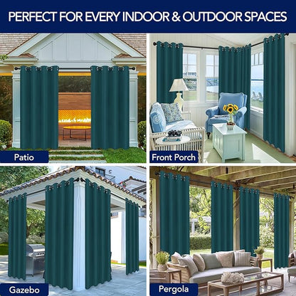 PureFit Outdoor Curtains for Patio Waterproof Weatherproof, UV Resistant Outside Curtains for Gazebo, Front Porch, Pergola, Sun Blocking Privacy Curtain, 52W x 120L inch, 1 Panel, Teal